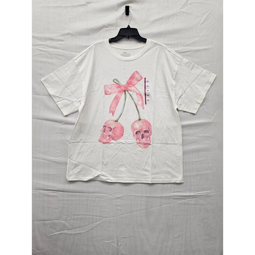 Goodie Two Sleeves Women XXL White Pink Skull Cherry Graphic Tee NEW